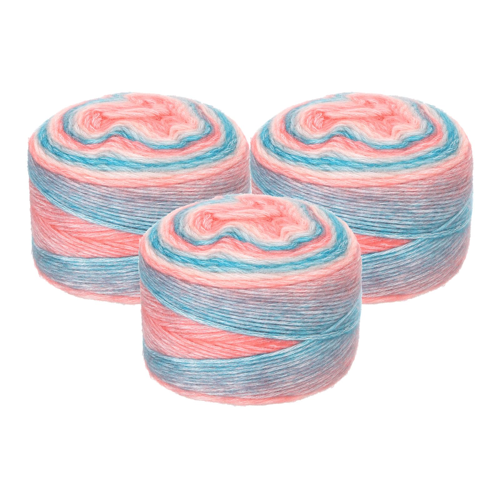 uxcell 3Pcs 100g Gradient Cake Cotton Yarns, Soft Rainbow Yarn Ball for Knitting and Crocheting Craft Project, Mixed Blue Pink (300g x 3, 245M L Each)