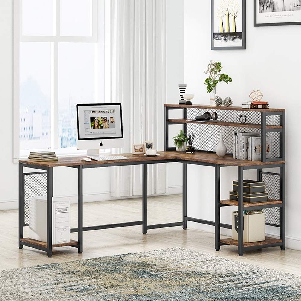 67 Large Computer Desk With Hutch L Shaped Office Desk With 5 Storage Shelves Ebay