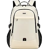 DUSLANG 17 Inch Laptop Backpack for Travel Water Resistant College Backpack for Women Laptop Bag with USB Charging Port,Beige A