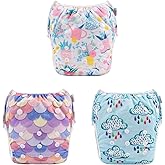 Babygoal Baby Girl and Boy Swim Diapers, Reusable Adjustable Washable One Size Fits 0-8M Baby Gifts and Swimming Lessons 3 Pack 3SD25