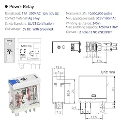 6V DC Electromagnetic Power Relay Miniature Coil 8A