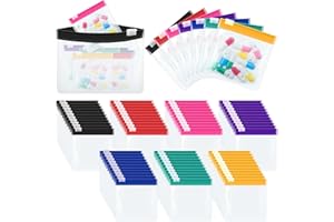Sherr 56 Pcs Weekly Zippered Pill Pouch Bags Pill Pouch Set Reusable Pill Clear Plastic Pill Bags Sealing Travel Medicine Organizer Travel Storage Pouches with Slide Lock (Macron Color)