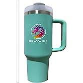 BRAVASiP 40 oz Stainless Steel Personalized Tumbler | Vacuum Insulated with Handle and Straw | Keeps Hot for 10 Hours & Cold for 24 Hours (green)