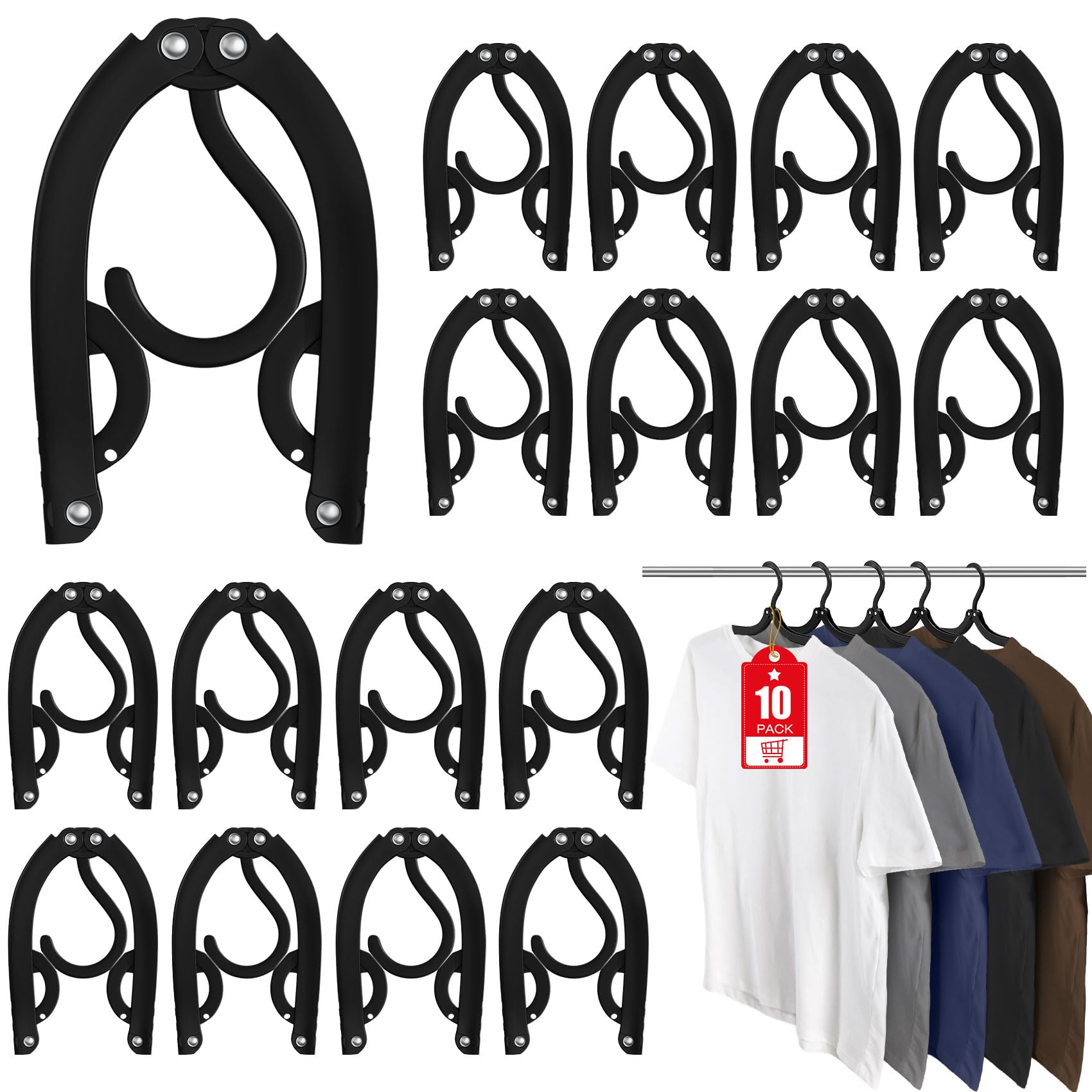 Photo 1 of 10 Pcs Travel Hangers Portable Foldable Travel Hanger Organizer, Plastic Cruise Ship Accessories Essentials Clothes Hanging Rack Folding Hangers for Traveling Camping Flying RV Europe Suitcase, Black