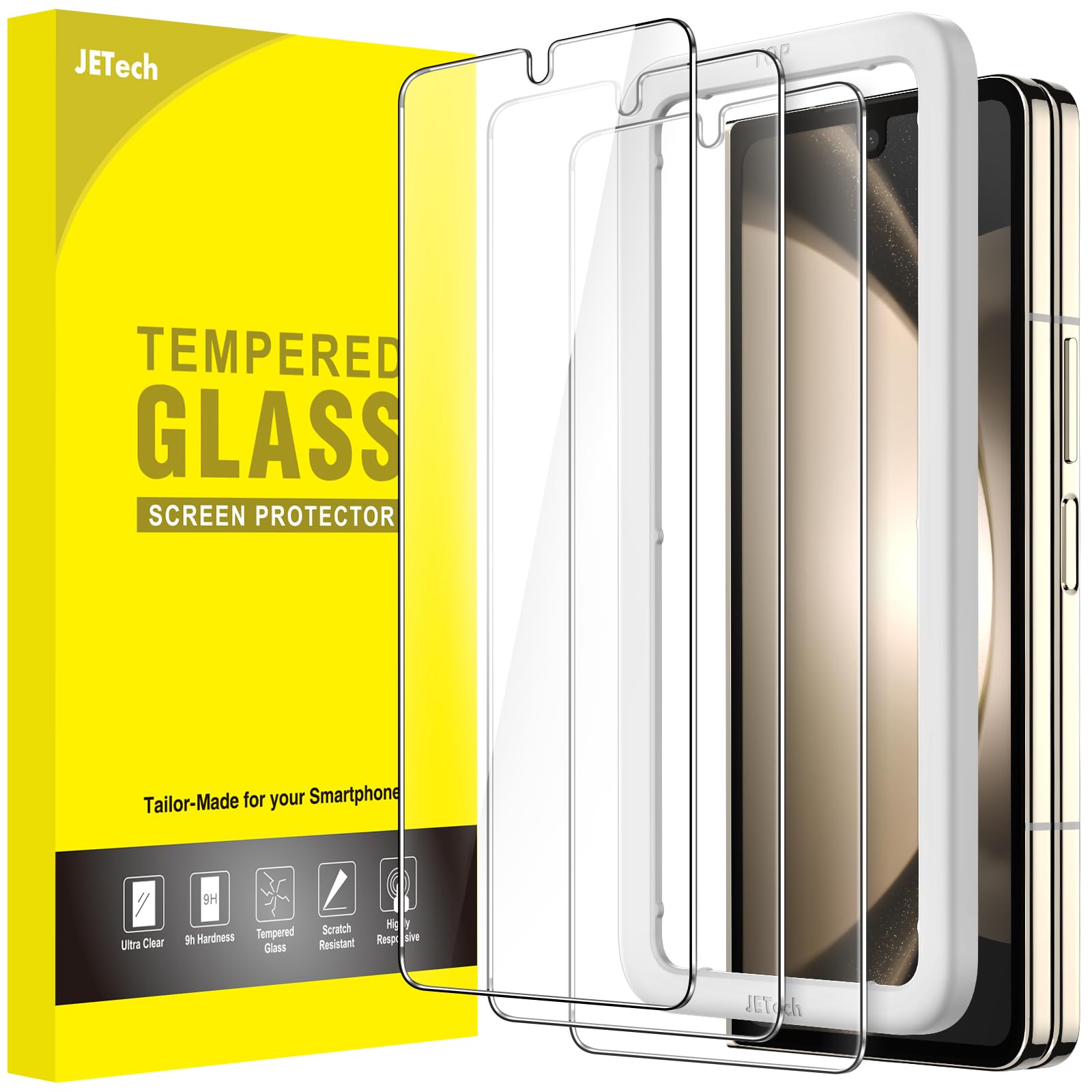 Photo 1 of JETech Front Screen Protector for Samsung Galaxy Z Fold 5, Tempered Glass Film with Easy Installation Tool, Case-Friendly, HD Clear, 3-Pack