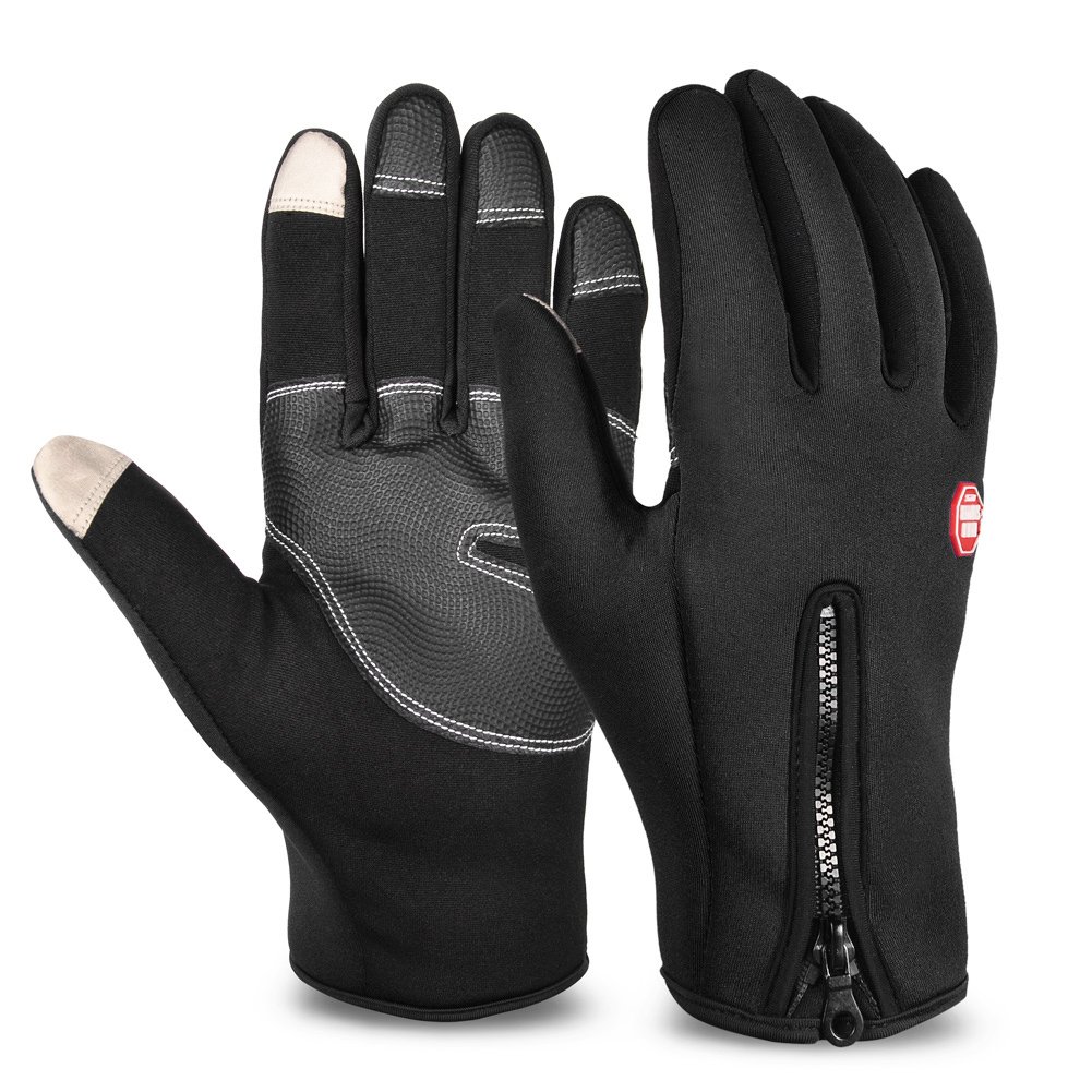 Vbiger Winterhandschuhe Wasserdicht Fahrradhandschuhe Sporthandschuhe SkiHandschuhe Outdoor Snowhandschuhe mit dickem Fleecefutter, Schwarz-1, XL