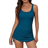 Eomenie Women's One Piece Swimdress Swimsuit with Drawstring Tummy Control Bathing Suits Push Up Swim Dresses with Bottom