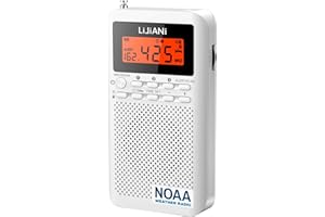 LIJIANI Pocket Weather Radio NOAA/AM/FM Powered by 2 AA Emergency Portable Transistor with LCD Display Digital Alarm Clock Sleep Timer, Best Reception Longest Lasting,Built in Speaker,Battery Operated