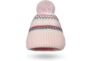 Clakllie Warm Fair Isle Beanie with Pompom Women's Winter Toque Cuffed Skullcap Stretchy Slouchy Beanie Thick Kint Baggy Hat