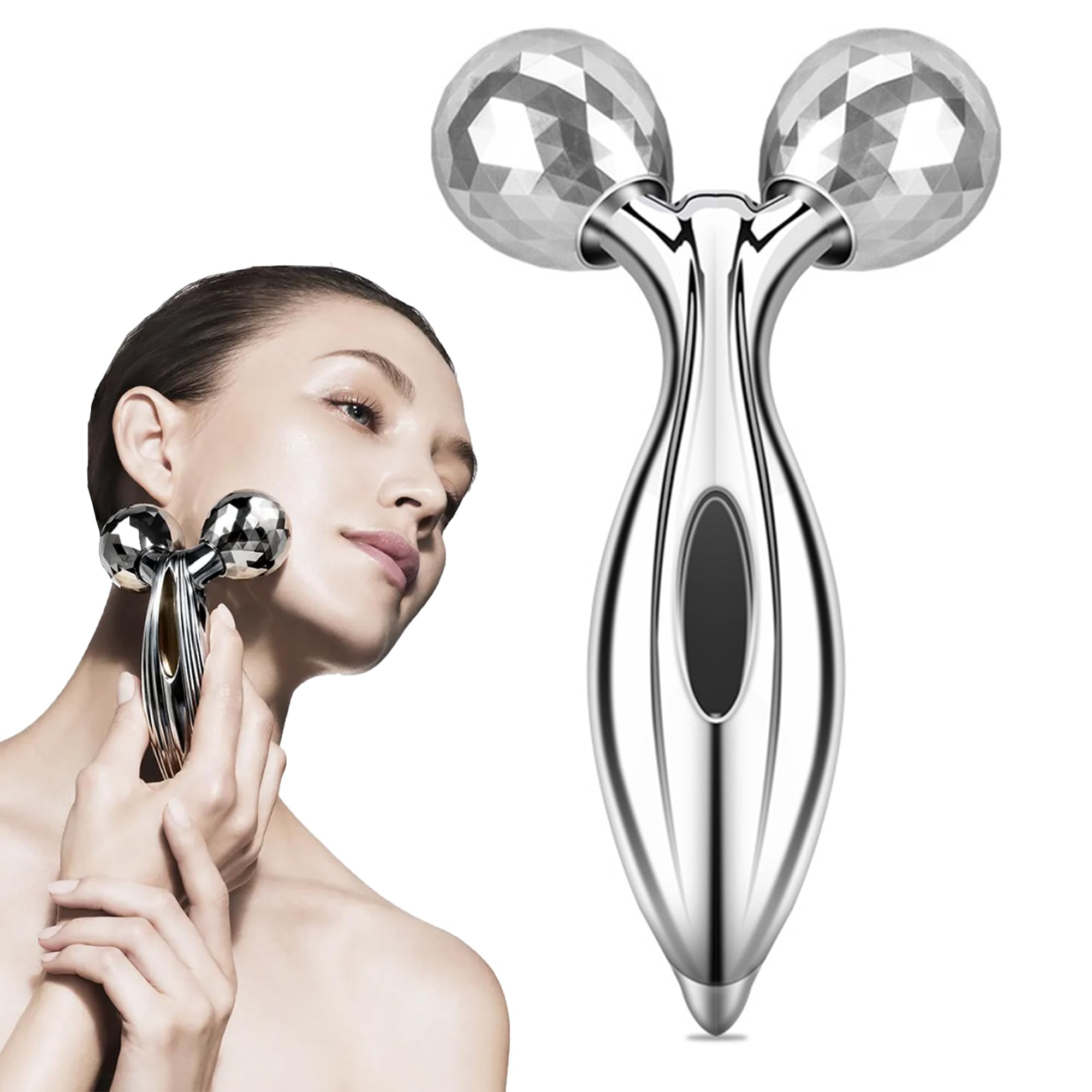 CINY 3D Roller Face Massager, Beauty Face Lift Tool Body Sculpting Firmer Shaper, Muscle Relaxation, Skin Tighten Lift 360 Degrees Rotation Massage Roller for Face Arms Legs Buttocks And Back, Silver