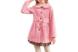 Meikulo Girls Dress Coat Casual Faux Wool Lapel Warm Jackets Kids Cute Ruffle Belt Outerwear 5-14 Years