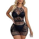 Buitifo Woman Sexy Lingerie Dress Fishnet Bodycon Mini Dresses Stripper Outfit Mesh Chemise Babydoll