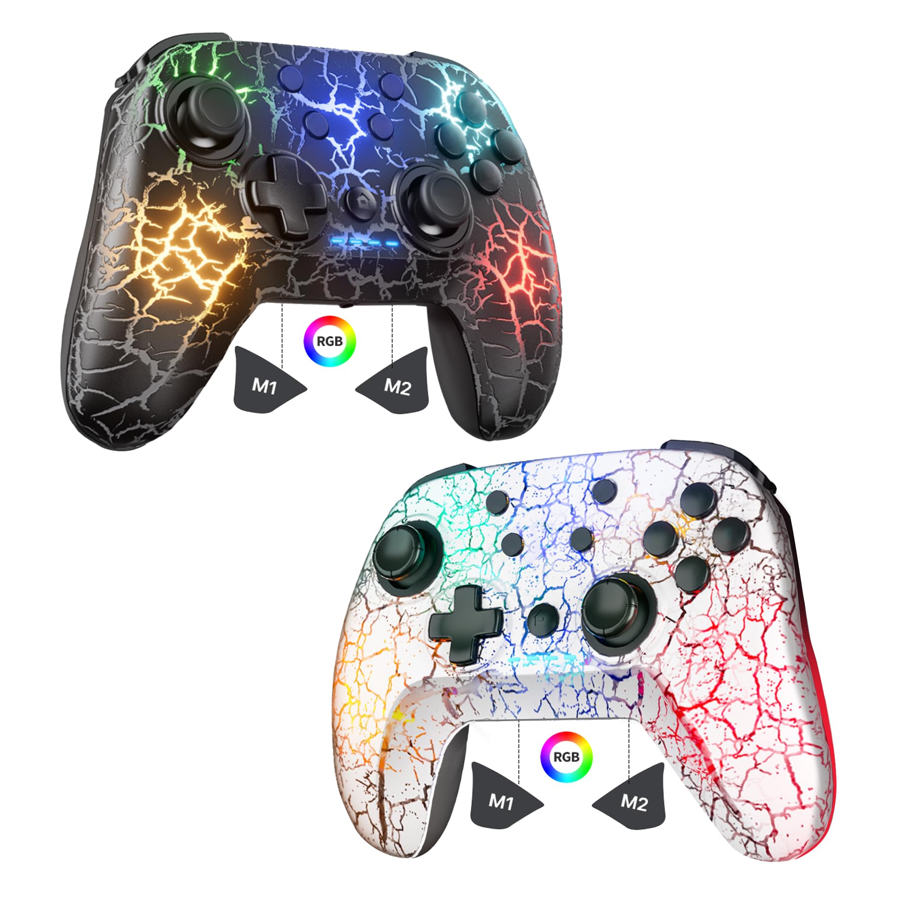 2 Pack Wireless Switch Controller, Compatible with Switch/Switch Lite/OLED/PC, 1000mAh Switch Pro Controller with 9 Color LED, Programmable, Multi-Vibration & Multi-Axis Gyro, Motion, Turbo, Share, Screenshot