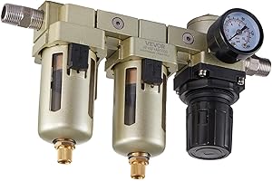 VEVOR Air Compressor Filter Regulator, 3/8" NPT Dual Stage Air-Drying System with 25μm + 5μm Brass Filter Element, Semi-Auto Drain Air Compressor Water Separator 145PSI Max Working Pressure, Poly Bowl