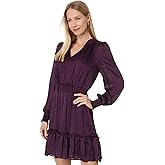 CeCe Women's Long Sleeve Tie Neck Short Dress with Smocked Waist