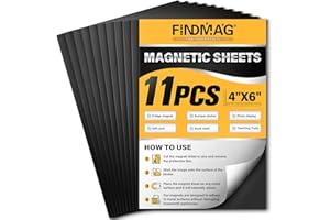 FINDMAG Magnetic Sheets, 11 Pack, 4" x 6" Magnet Sheets with Adhesive Backing, Cut and Customize Flexible Self Adhesive Magnetic Sheets for Picture, Photo, Craft and DIY