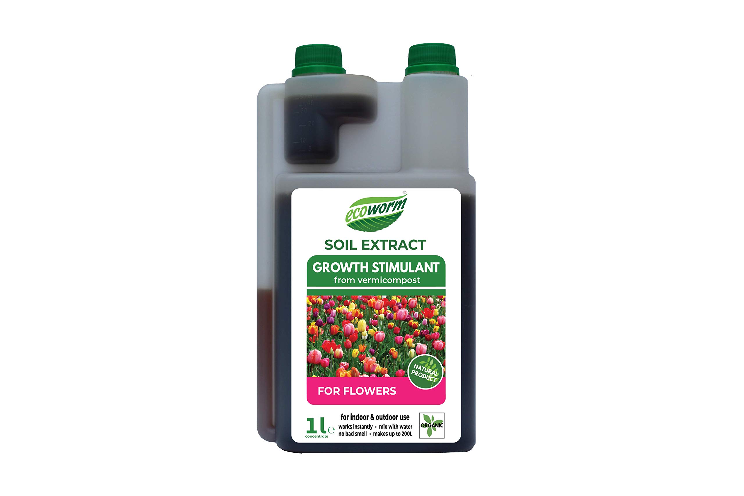 Ecoworm Soil Extract for Flowers & Ornamentals – Organic Worm Castings Fertiliser & Soil Improver – Liquid Flower Feed/Bloom Booster – 1 L Makes 200 L