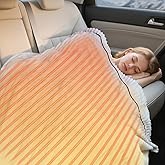 WOOMER 12V Heated Blanket for Car – Soft Faux Fur & Cozy Sherpa with 2 Output USB Ports (1A +1 C) 4 Heating Levels & 4 Hours Auto Off, Machine Washable, 59" X 43", Beige