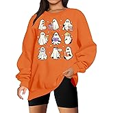 ZTLUOGF Halloween Ghost Reading Books Sweatshirts Women Spooky Season Sweater Cute Bookish Shirt Fall Pullover Tops