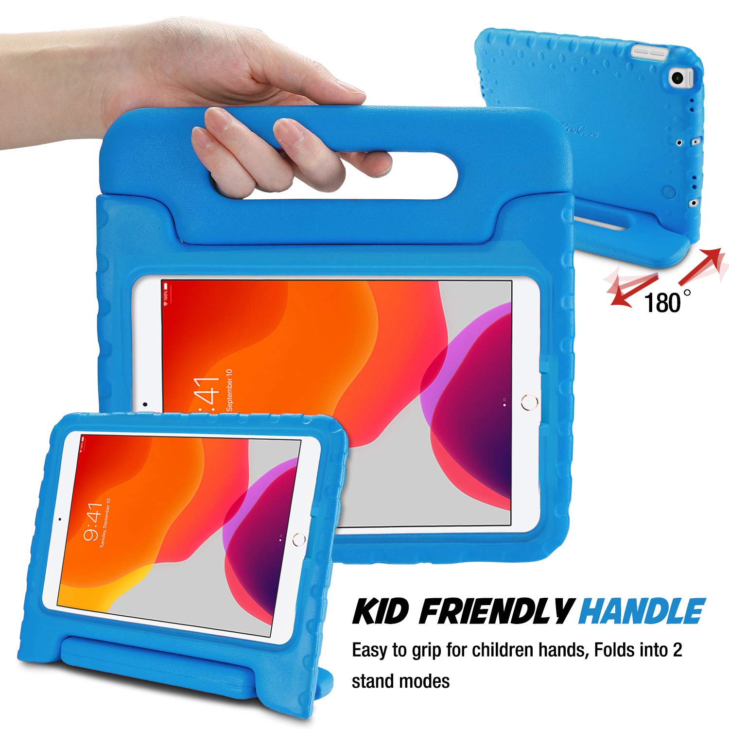 ProCase Kids Case for iPad 9th Generation/iPad 8/iPad 7, iPad 10.2 Case 2021 2020 2019/iPad Air 10.5/iPad Pro 10.5 Kids Case, Shockproof Lightweight Case with Convertible Handle -Blue