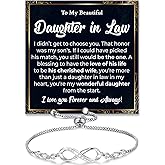 To My Daughter In Law Infinity Heart Bracelet From Mom And Dad, Wedding Christmas Anniversary Birthday Gift For Daughter In Law, Bracelet With Message Card And Gift Box From Mother-In-Law