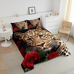 Erosebridal Red Rose Cheetah Bedding Set, Cat