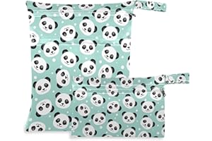 visesunny 2Pcs Wet Bag with Zippered Pockets Cute Panda Face Animal Washable Reusable Roomy for Travel,Beach,Pool,Daycare,Stroller,Diapers,Dirty Gym Clothes, Wet Swimsuits, Toiletries
