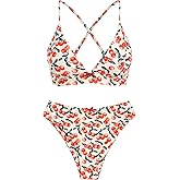 ZAFUL Women's V Neck Bikini Set High Waisted Swimsuits Lace Up Bow Decor Cheeky Two Piece Bathing Suit