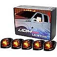 iJDMTOY Black-Out Smoked Lens Amber LED Illuminated Cab Roof Clearance Marker Lamps Compatible With Truck SUV 4x4, 5-Piece Roof Running Light Set Powered by (5) 5050-SMD LED Bulbs