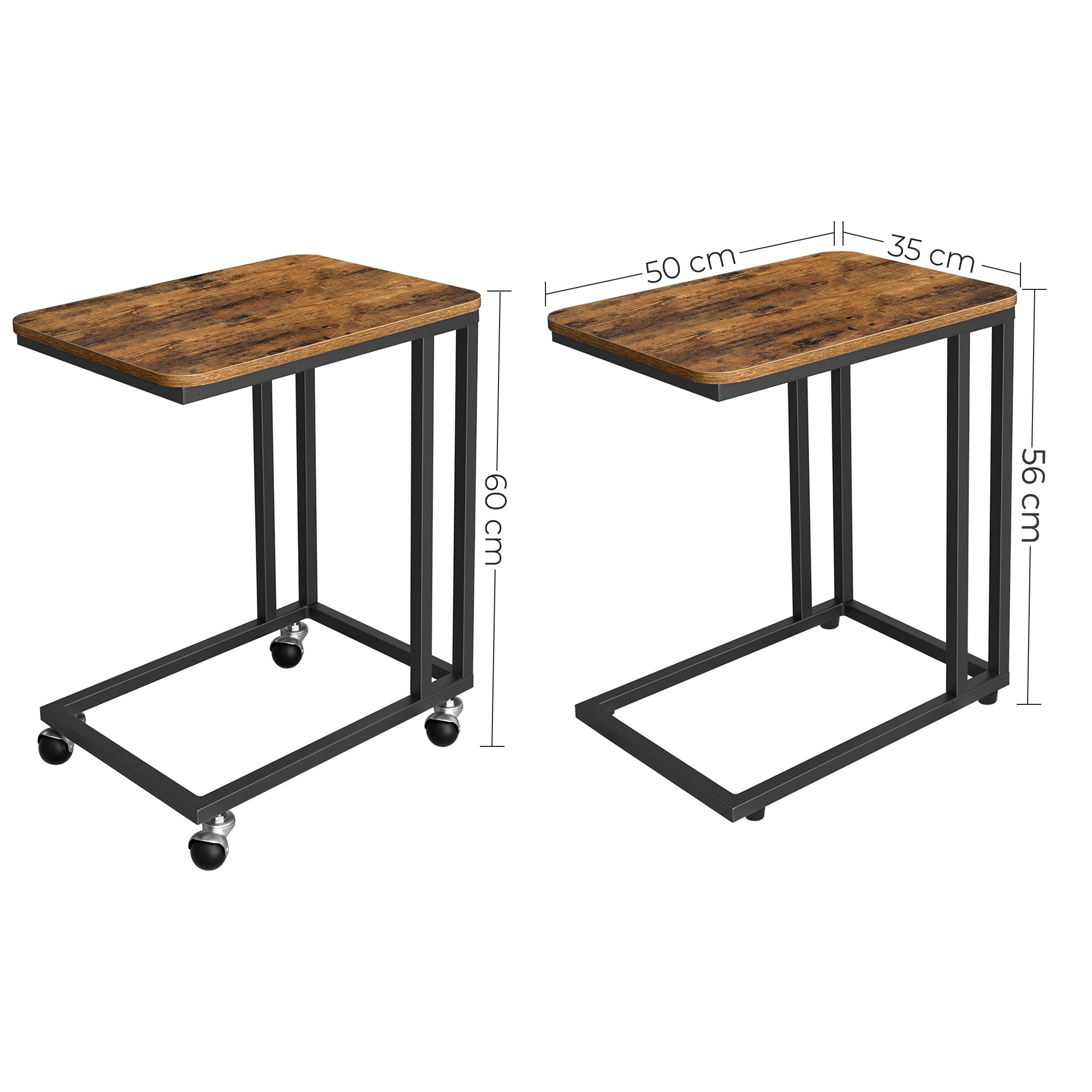 VASAGLE Beistelltisch, Sofatisch mit Rollen, C-Form, mobiler Kaffeetisch, 35 x 50 x 60 cm, Wohnzimmertisch mit Metallgestell, für Kaffee und Laptop, Industrie-Design, vintagebraun-schwarz LNT50X 3