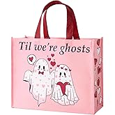 WRAPAHOLIC 13" Large Reusable Ghost Valentine's Day Gift Bag with Handles - Pink Ghost Lover Gift Bag for Valentine's Day, Wedding and Anniversary