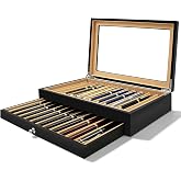 Seuqhck 2 Layer Ebony Wood Pen Display Case, Fountain Pen Organizer Box with Clear Acrylic Window, 23 Slot Pen Collector for Home, Office Store, Black