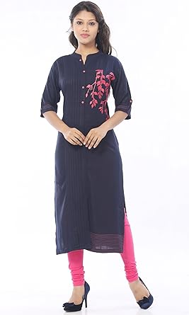 Buy Satrangi Navy Blue Rayon Slub Kurti 