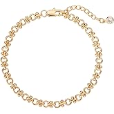 Dremmy Studios Gold Bracelet for Women 18K Gold Plated Dainty Paperclip Cubic Zirconia Disc Coin Star Cable Satellite Bead Pearl Simple Boho Minimalist Stacking Layered Link Jewelry Gift