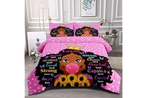 GRAT TIOC Black Girl Comforter Set Twin for Kids Teens,Black Girl Magic Bedding Set,African American Inspirational Quotes Comforter Set,Princess Bed Bedroom Decor