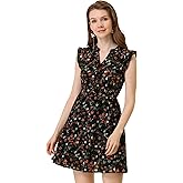 Allegra K Women's V Neck Flutter Sleeve Ruffle A-Line Flowy Chiffon Dress
