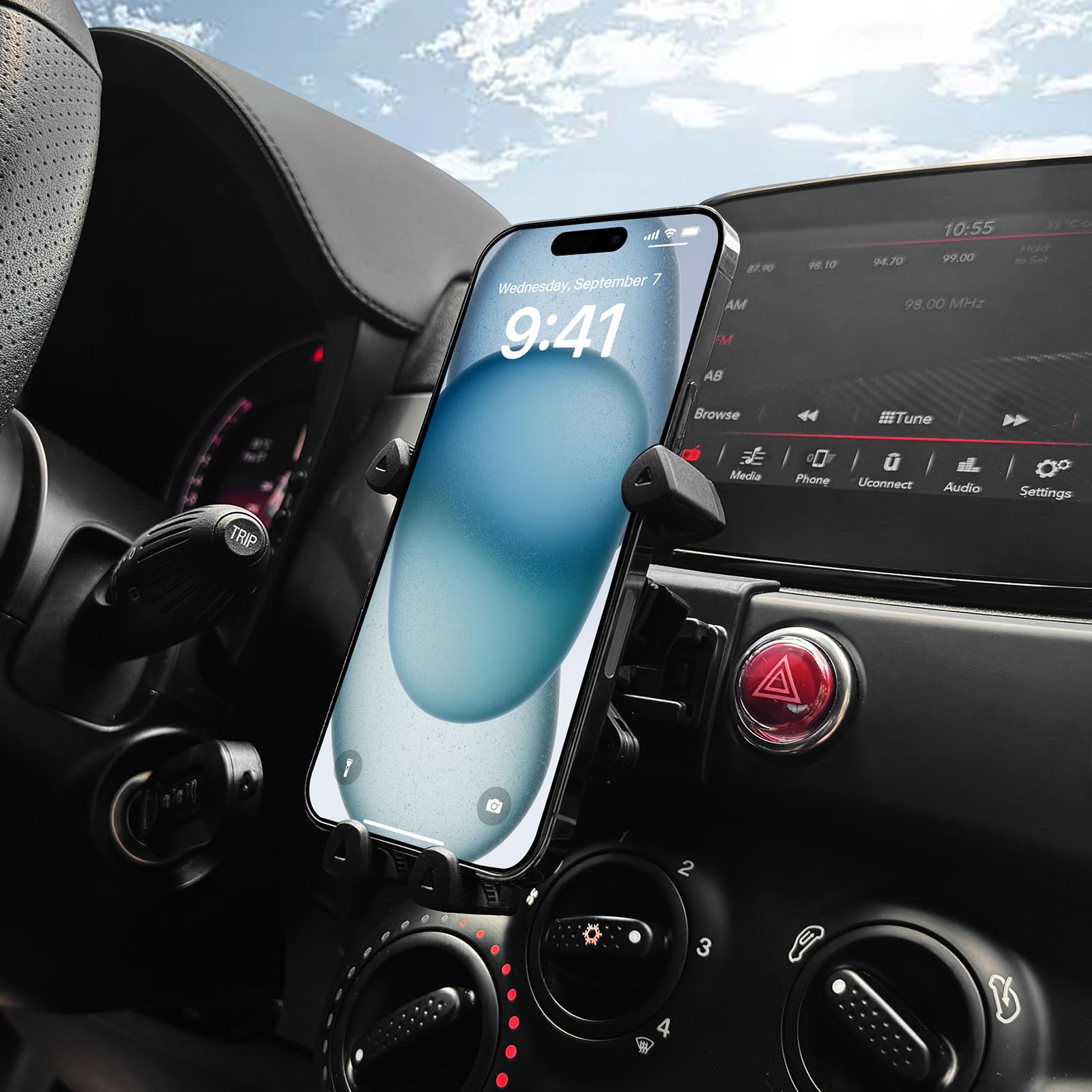 KUNGKIC For FIAT 500 2008-2023 Abarth 595 2012-2023 Car Mobile Phone Holder Adjustable Car Phone Holder Accessory Interior 360°Rotation Zinc Alloy ABS