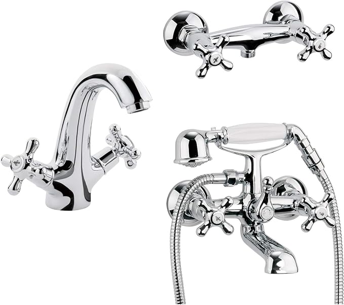 Calmwaters® - Retro Cross - Retro Wasserhahn fürs Bad im Komplett-Set