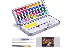VEESA Watercolor Paint Set, 50 Vibrant Water Colors in Portable Tin Box, Travel Watercolor Kit for Adults, Kids, Hobbyists, Art Supplies