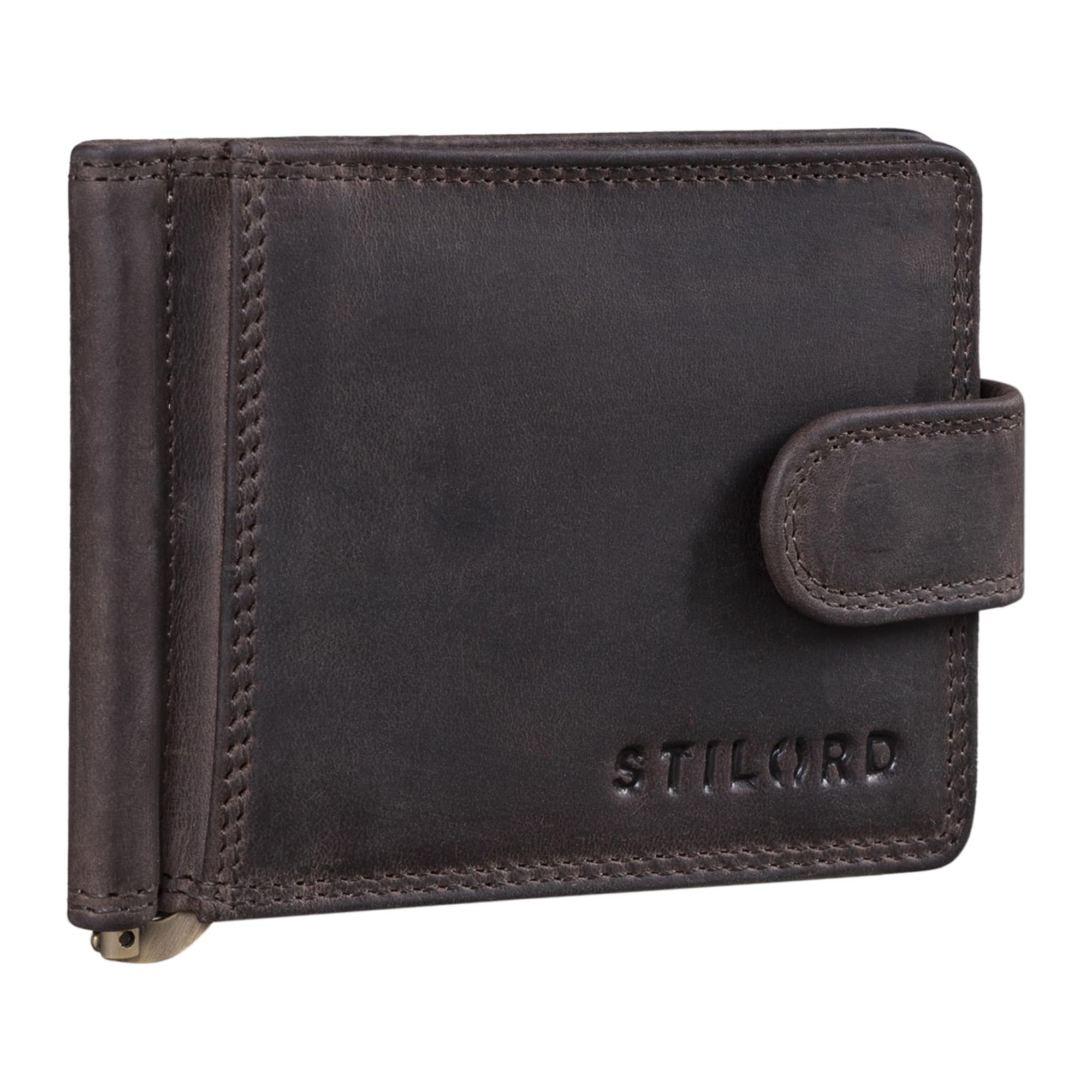 STILORD "Lino" Leather Money Clip Wallet for Men Vintage Wallet RFID Protection and NFC Blocking Elegant Mens Card Holer with Coin Pouch Genuine Leather Colour:Dark - Brown