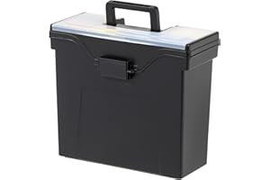 IRIS USA Portable File Box With Handle, Slim w/Organizer Lid, Plastic File Organizer Box for Letter Files, Hanging Filing Fol