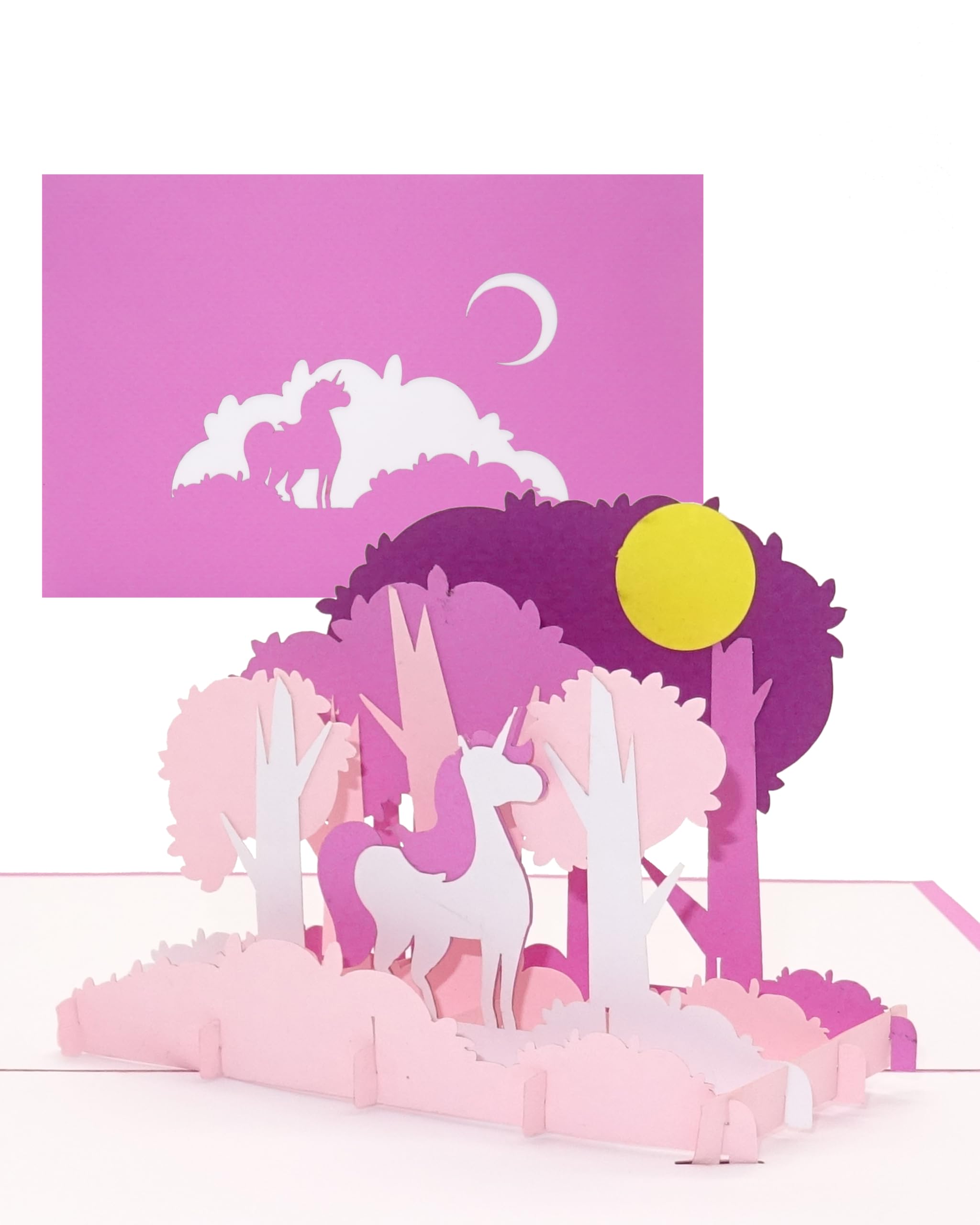 Pop Up Card Unicorn - Magic Forest - Magic 3D Unicorn Birthday Card & Invitation Card for Children's Birthday Party in Pink & Pink - as a Gift, Gift Wrapping, Invitation & Voucher Girl