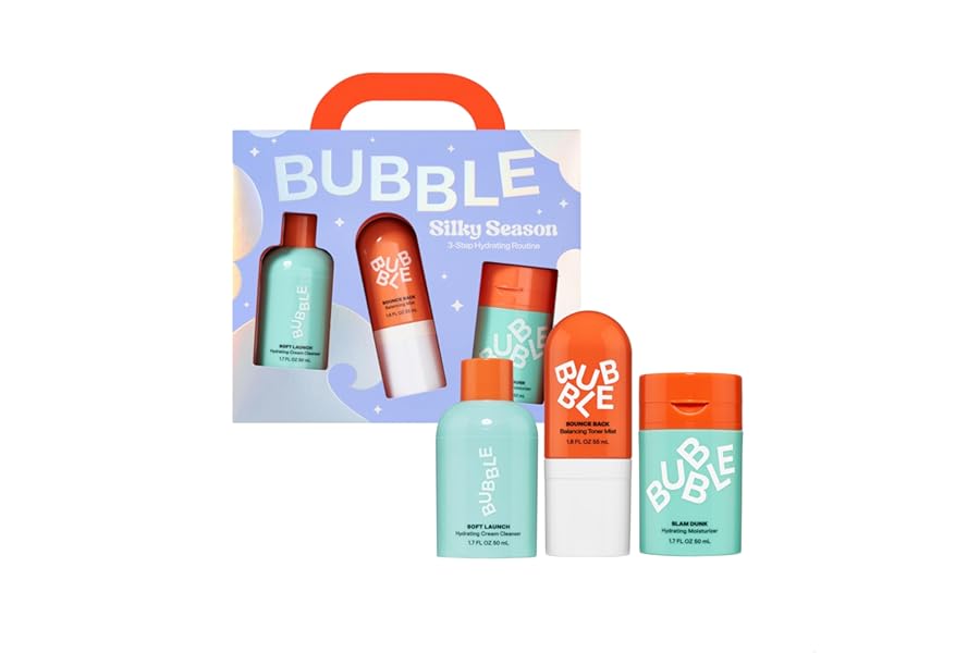 Bubble Skincare Silky Season 3-Step Hydrating Skin Care Set – Travel Size Skincare for Dry Skin – Soft Launch Cream Cleanser, Bounce Back Hydrating Toner Spray & Slam Dunk Moisturizer (3 Count)
