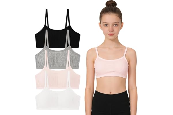 Happy Cherry Girls Bra Teen Student Girls Training Bra with Removable Pads 3 Packs Sport Cami Bras Cotton for Teens