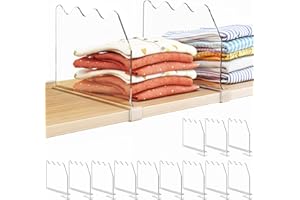 SPACEKEEPER Shelf Dividers for Closet Organization, Clear Closet Shelf Divider for Clothes Purses Separators, Wood Shelves Organizer for Bedroom, Kitchen, Office, Cabinets, Bathroom, 12 Pack