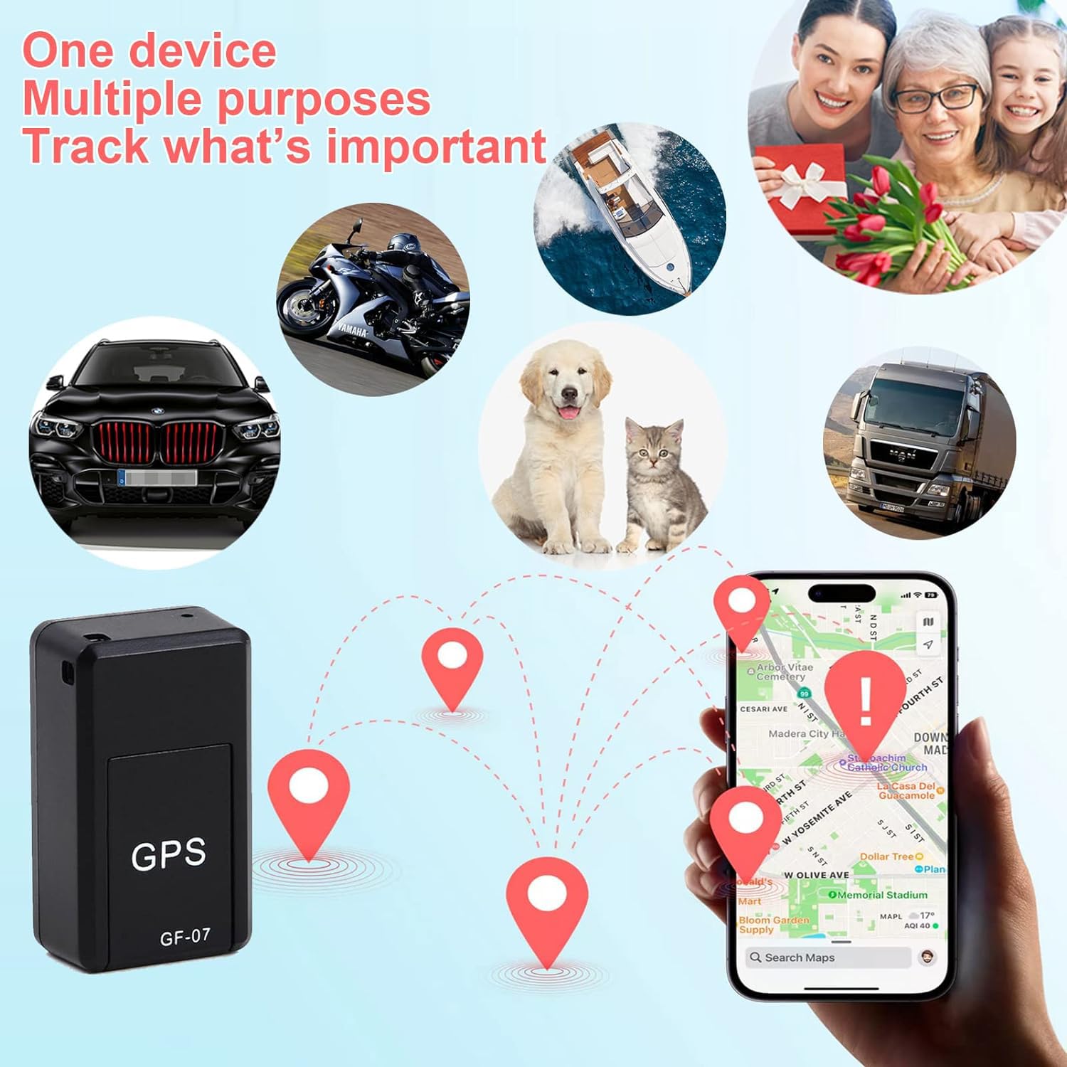 GPS Tracker for Vehicles, Mini Portable Real Time Magnetic GPS Tracking Device, Full Global Coverage Location Tracker for Car, Kids, Dogs, Motorcycle. No Subscription Required