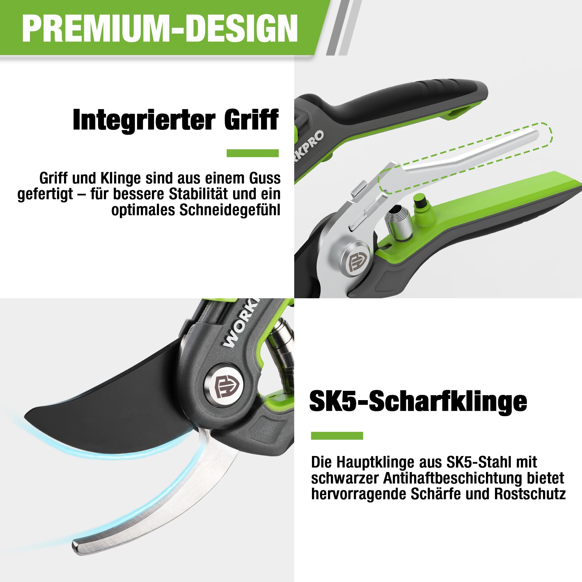 WORKPRO Gartenschere Set 2-tlg, 210mm SK5 Bypass Astschere für frische Zweige, 160mm Ernteschere Pflückschere für Blume und Frucht, Pflanzenschere Baumschere Rosenschere Blumenschere für Gartenarbeit 4