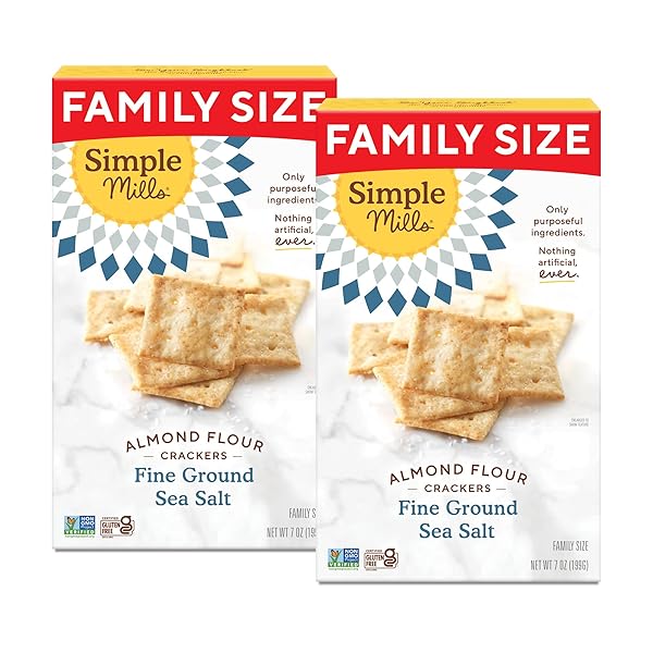 SIMPLE MILLS ALMOND FLOUR CRACKERS, FAMILY SIZE, FINE GROUND SEA SALT – GLUTEN FREE, VEGAN, HEALTHY SNACKS, 7 OUNCE (PACK OF 2)