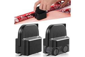 LIZAAL 2-Pack Wrapping Paper Cutter with Wheels | Straight Line Gift Wrap Cutter for Birthday and Christmas, Fits Various Rolls and Papers, Includes 2 Replaceable Blades (Pure Black)