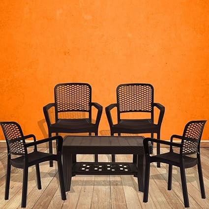 ITALICA Armchair and Table Combo (Brown) - Set of 4 Chairs